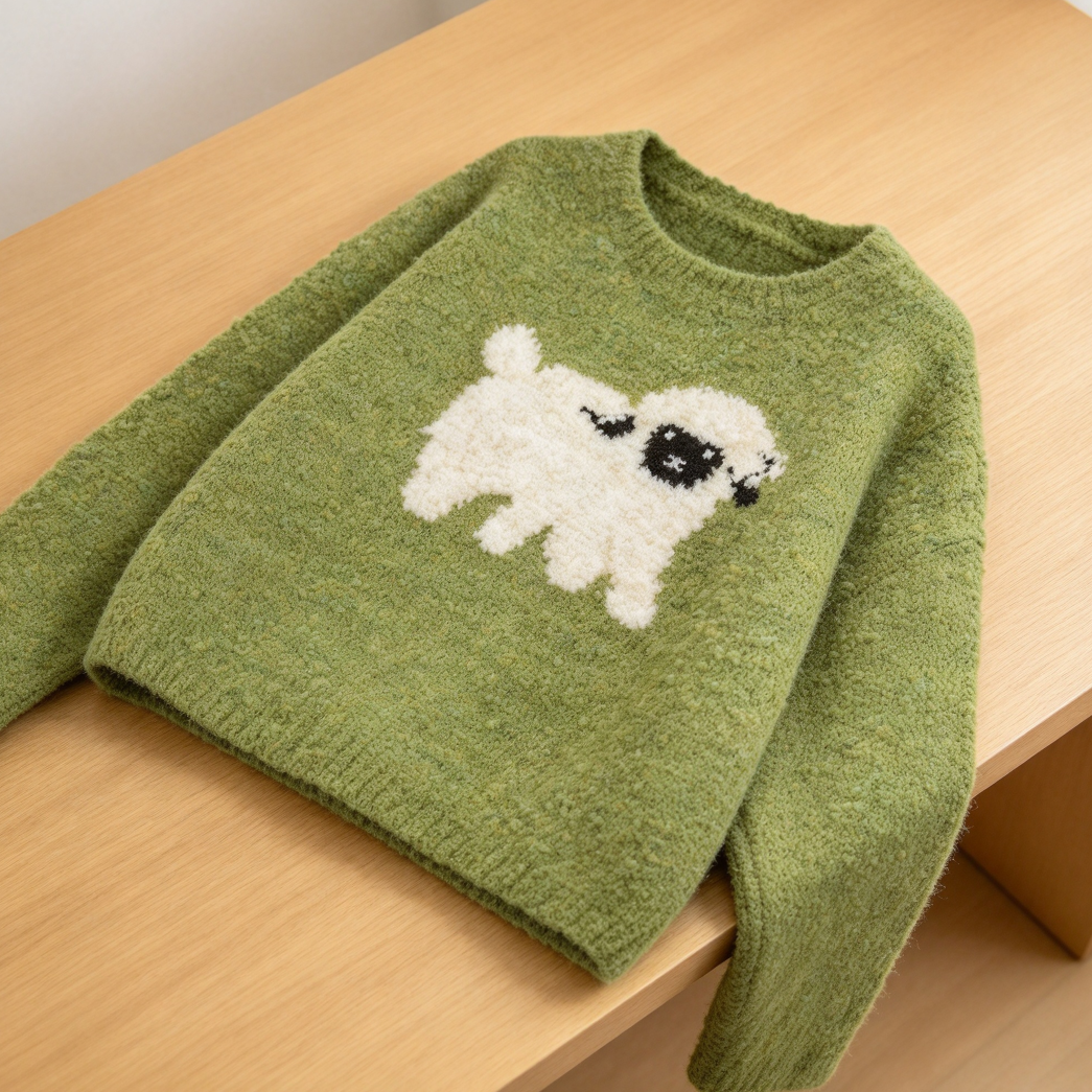 Women's Wool Blend Sheep Pattern Oversized Pullover Sweater - Image 2