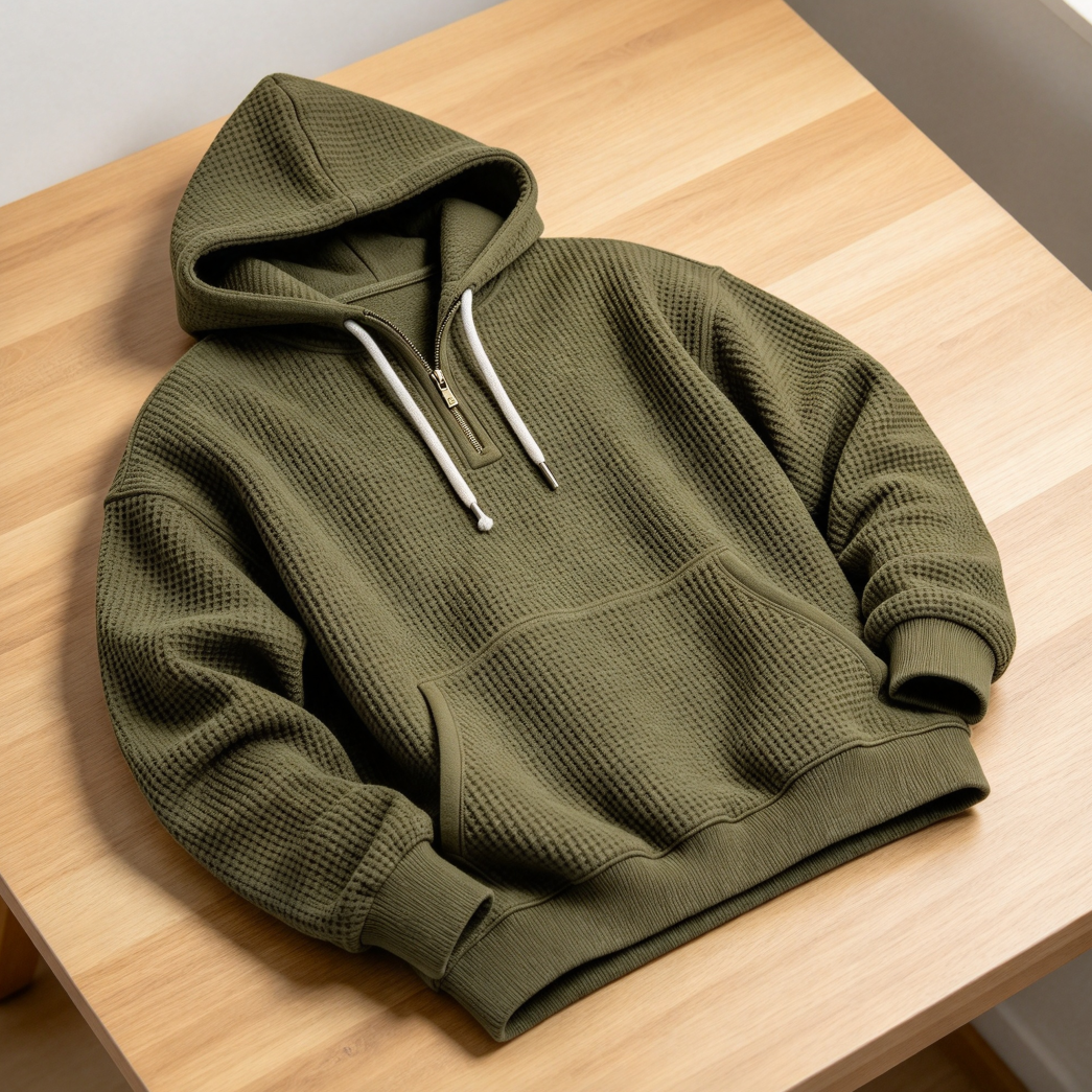 Men's Quarter-Zip Waffle Knit Hoodie - Image 2