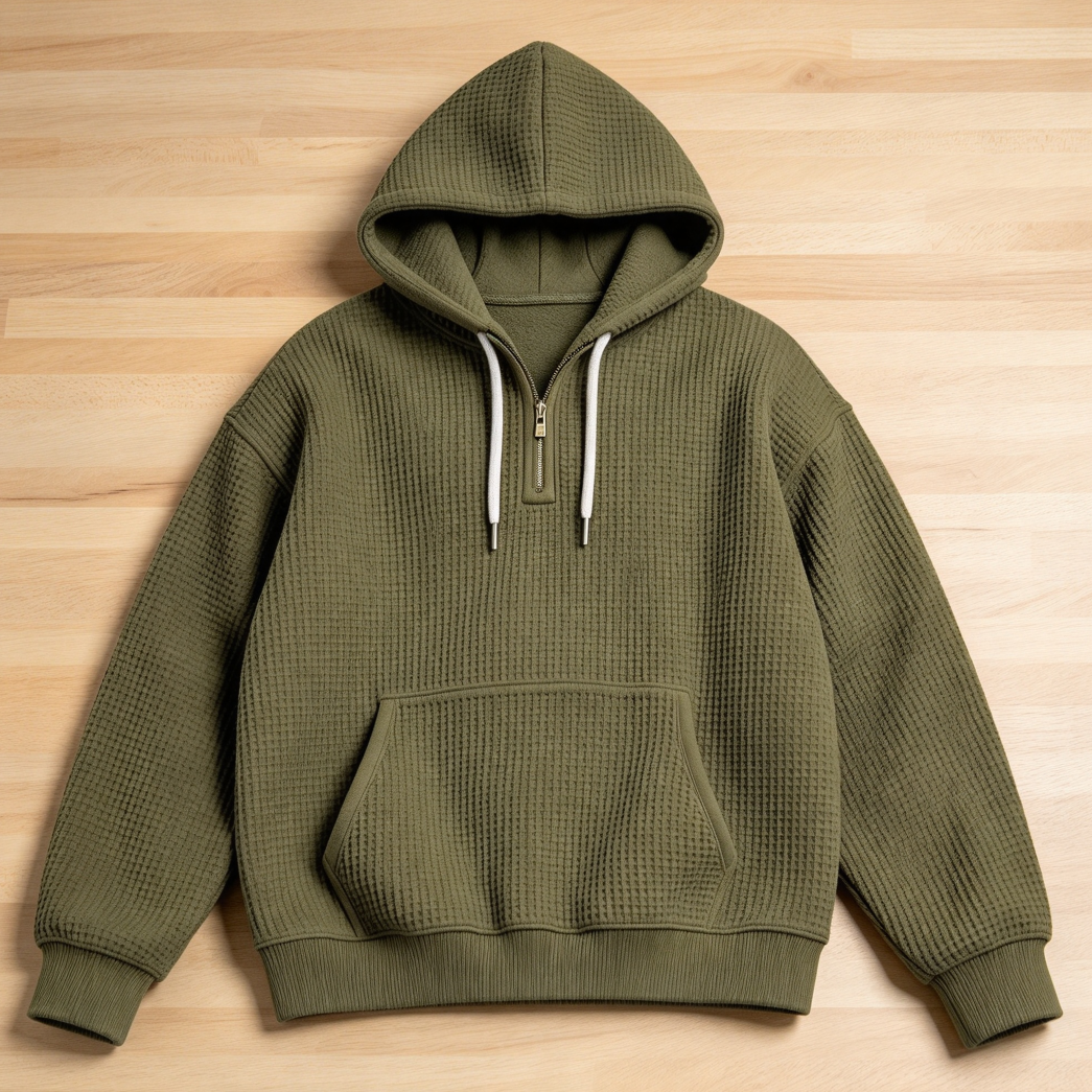 Men’s Quarter-Zip Waffle Knit Hoodie