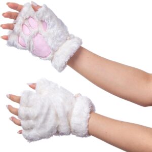 Women's Faux Fur Paw Fingerless Plush Mittens