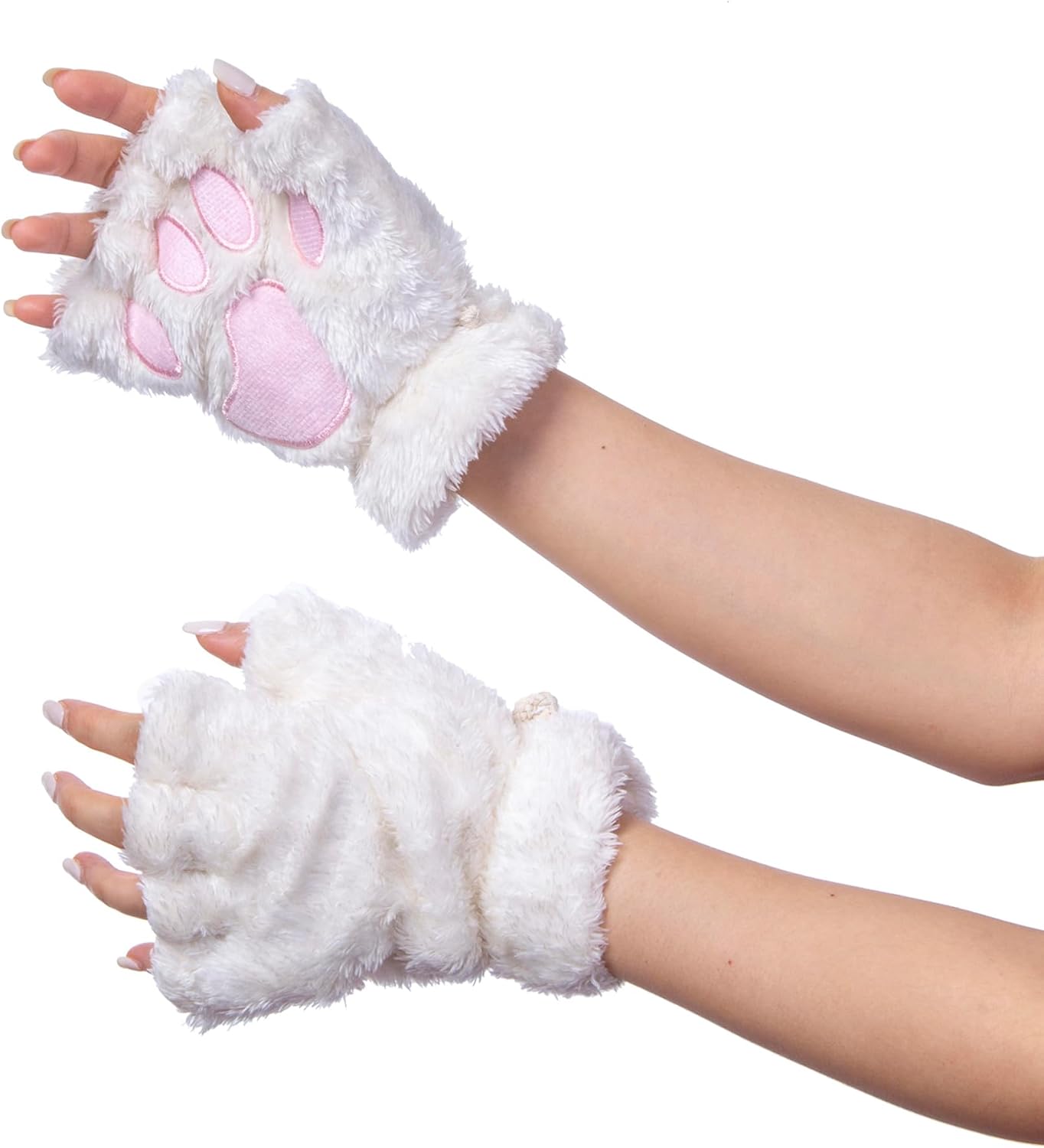 Women’s Faux Fur Paw Fingerless Plush Mittens